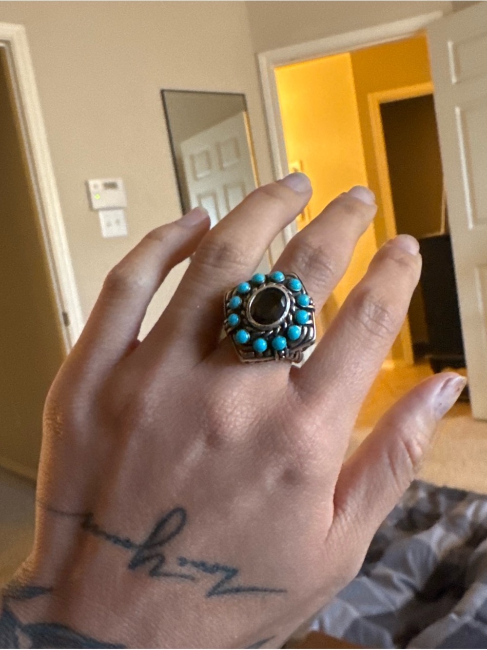 Sterling Silver Turquoise Cluster Ring - Women's Blue Stone Ring